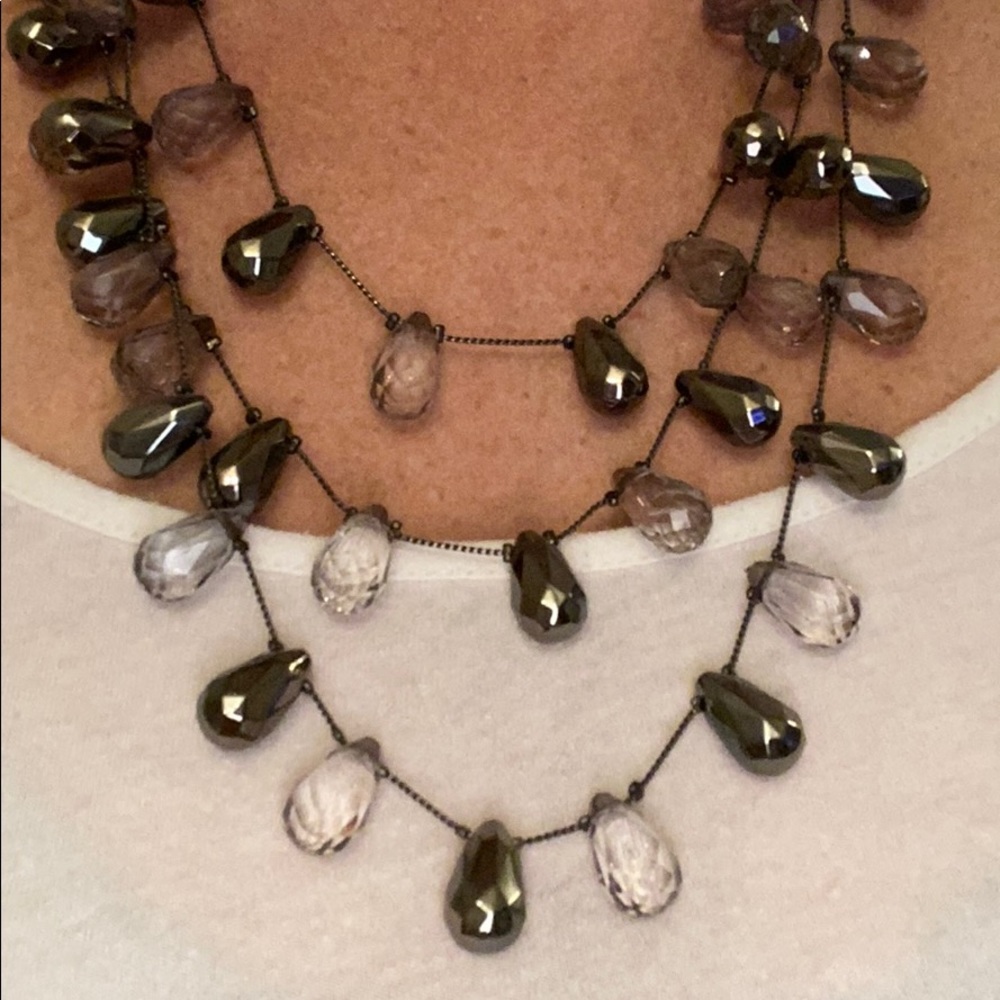 Gray And Silver Translucent Stone Layered Necklace - image 2